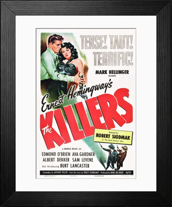 Framed Print : THE KILLERS, US poster art, Burt Lancaster, Ava Gardner, 1946