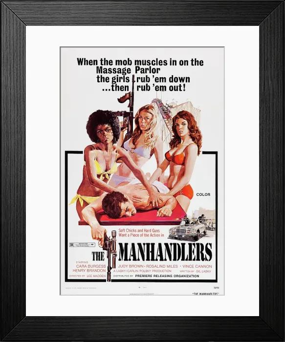 Framed Print : THE MANHANDLERS, US poster art, from left: Rosalind Miles, Cara Burgess, Judith Brown, 1975 Framed Print : THE MANHANDLERS, US poster art, from left: Rosalind Miles, Cara Burgess, Judith Brown, 1975