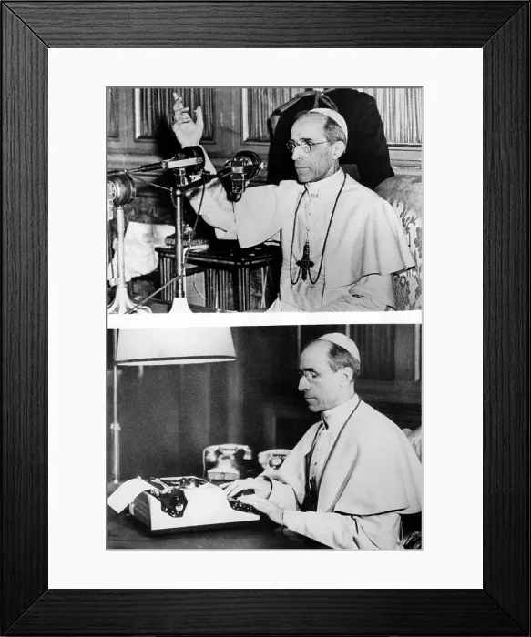 Framed Print : POPE PIUS XII, 1954 First pontiff to use radio for mass communication. Olivetti typewriter made especially for the pope.. Courtesy: CSU Archives / Everett Collection Framed Print : POPE PIUS XII, 1954 First pontiff to use radio for mass communication. Olivetti typewriter made especially for the pope.. Courtesy: CSU Archives / Everett Collection