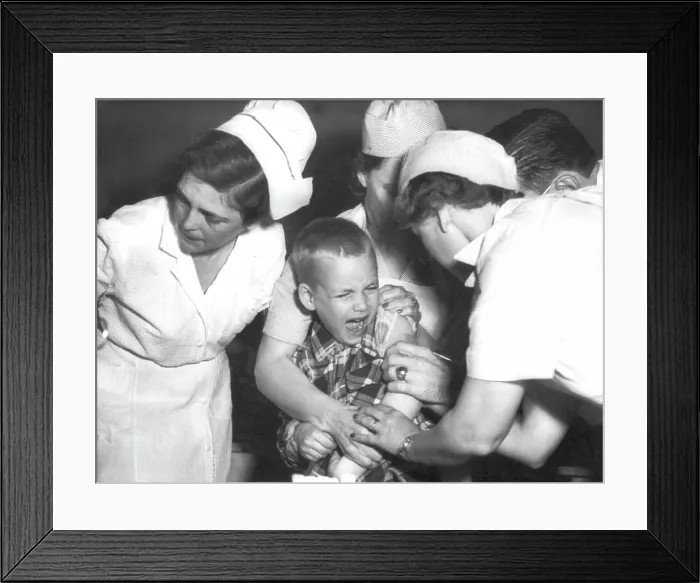 Framed Print : POLIO VACCINATIONS, Robert Henninger, 7 years old, McLean, VA, 1954. Courtesy: CSU Archives  /  Everett Collection
