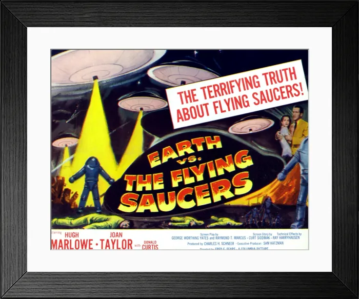 Framed Print : EARTH VS. THE FLYING SAUCERS, far right from left: Joan Taylor, Hugh Marlowe, 1956 Framed Print : EARTH VS. THE FLYING SAUCERS, far right from left: Joan Taylor, Hugh Marlowe, 1956