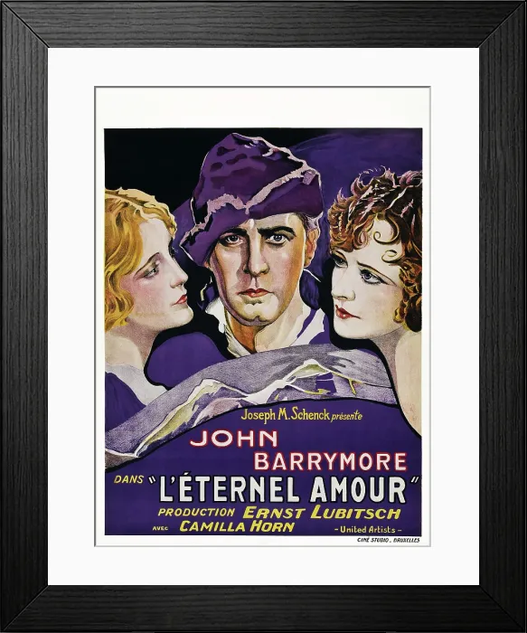 Framed Print : ETERNAL LOVE (aka L'ETERNEL AMOUR), center: John Barrymore on Belgian poster art, 1929 Framed Print : ETERNAL LOVE (aka L'ETERNEL AMOUR), center: John Barrymore on Belgian poster art, 1929