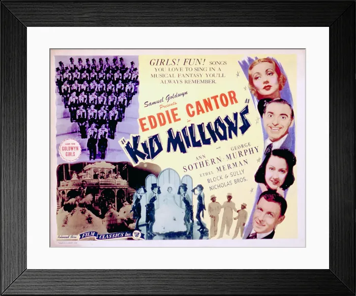 Framed Print : KID MILLIONS, (Top-Bottom), Ann Sothern, Eddie Cantor, Ethel Merman, George Murphy, The Nicholas Brothers, & the Goldwyn Girls, lobby card poster art, 1934