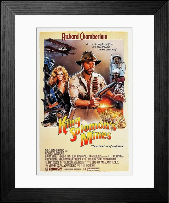 Framed Print : KING SOLOMON'S MINES, US poster art, from left: Sharon Stone, Richard Chamberlain, 1985. Cannon Films / courtesy Everett Collection Framed Print : KING SOLOMON'S MINES, US poster art, from left: Sharon Stone, Richard Chamberlain, 1985. Cannon Films / courtesy Everett Collection