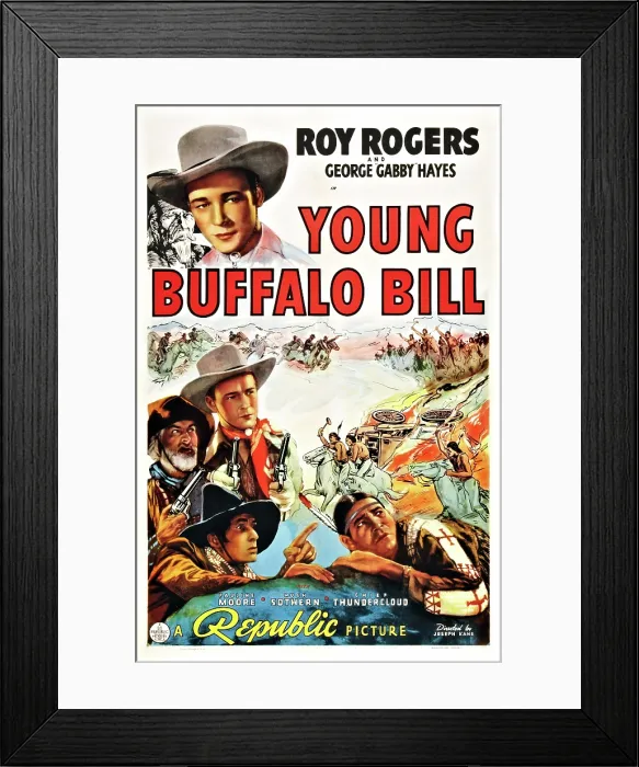 Framed Print : YOUNG BUFFALO BILL, top left: Roy Rogers, bottom from left: George Gabby Hayes, Roy Rogers, 1940