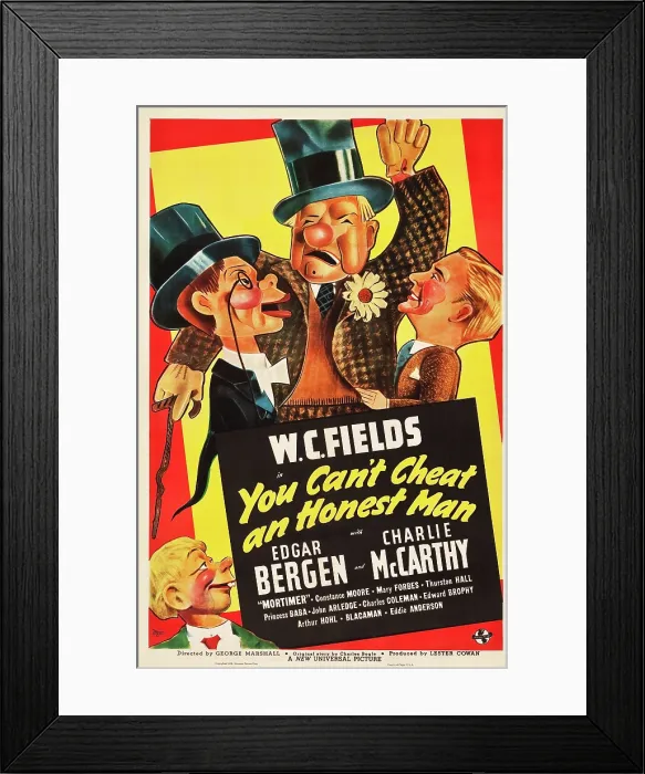 Framed Print : YOU CAN'T CHEAT AN HONEST MAN, US poster, top from left: Charlie McCarthy, W.C. Fields, Edgar Bergen, bottom left: Mortimer Snerd, 1939