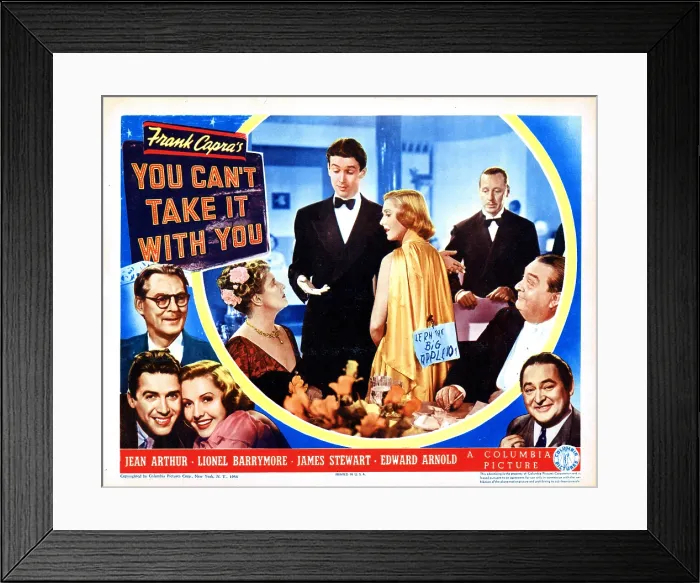 Framed Print : YOU CAN'T TAKE IT WITH YOU, from top, Lionel Barrymore, James Stewart, Jean Arthur, Edward Arnold, inset from left, Spring Byington, James Stewart, Jean Arthur, Edward Arnold