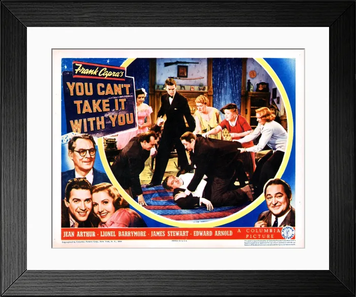 Framed Print : YOU CAN'T TAKE IT WITH YOU, left from top, Lionel Barrymore, James Stewart, Jean Arthur, inset from left, Ann Miller, James Stewart, Mary Forbes, Spring Byington, Jean Arthur Framed Print : YOU CAN'T TAKE IT WITH YOU, left from top, Lionel Barrymore, James Stewart, Jean Arthur, inset from left, Ann Miller, James Stewart, Mary Forbes, Spring Byington, Jean Arthur