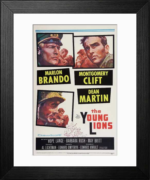 Framed Print : THE YOUNG LIONS, US poster art, clockwise from left: Marlon Brando, Montgomery Clift, Dean Martin, 1958, TM and Copyright 20th Century Fox Film Corp