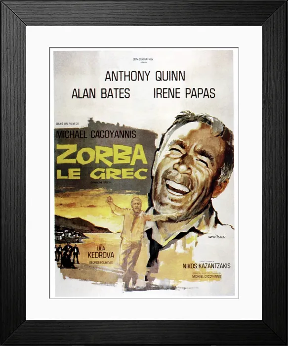Framed Print : ZORBA THE GREEK, (aka ZORBA LE GREC), Anthony Quinn on French poster art, 1964