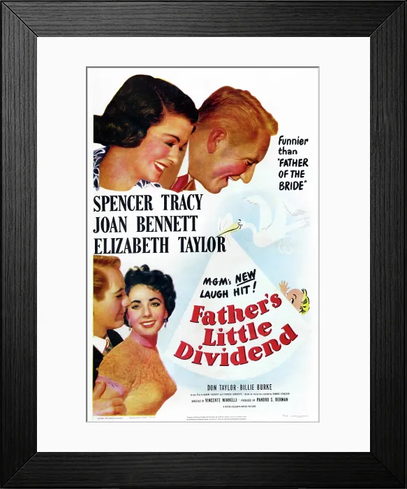 Framed Print : FATHER'S LITTLE DIVIDEND, US poster art, from top: Joan Bennett, Spencer Tracy, Don Taylor, Elizabeth Taylor, 1951 Framed Print : FATHER'S LITTLE DIVIDEND, US poster art, from top: Joan Bennett, Spencer Tracy, Don Taylor, Elizabeth Taylor, 1951