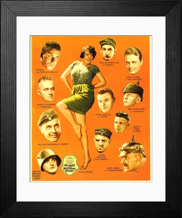 Framed Print : ALL QUIET ON THE WESTERN FRONT, (clockwise from top left): Russell Gleason, Slim Summerville, Lew Ayres, Ben Alexander, Owen Davis Jr. Scott Kolk, Louis Wolheim, John Wray
