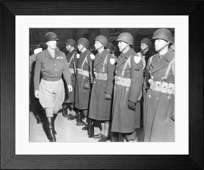 Framed Print : Lieutenant General George Patton (left), inspecting troops in the European Theatre of Operations, 1944.. Courtesy: CSU Archives  /  Everett Collection