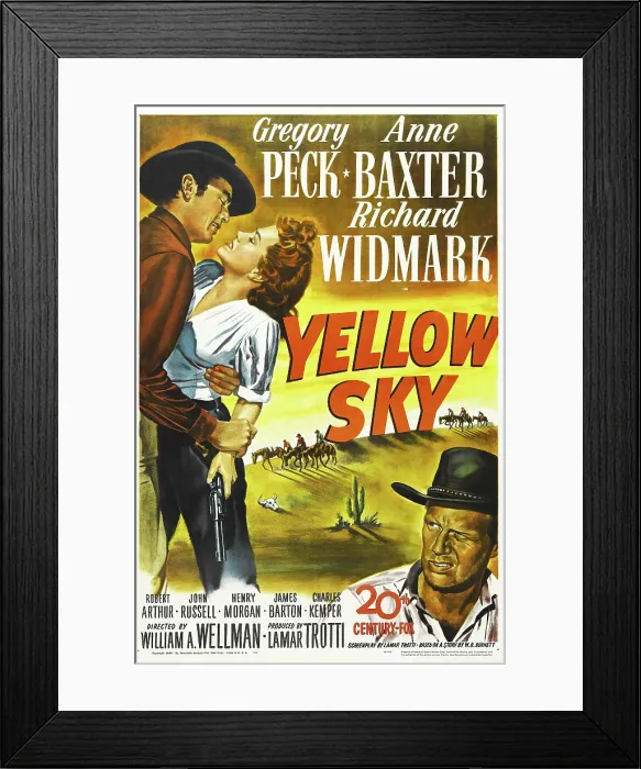 Framed Print : YELLOW SKY, US poster, from left: Anne Baxter, Gregory Peck, Richard Widmark, 1948, TM and Copyright 20th Century Fox Film Corp. All rights reserved / courtesy Everett Collection