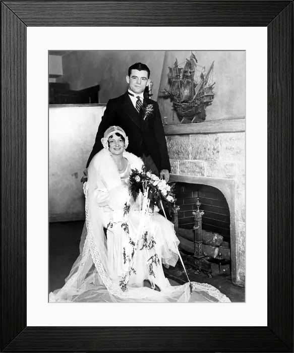 Framed Print : James Braddock and wife May on their wedding day, North Bergen, 1930