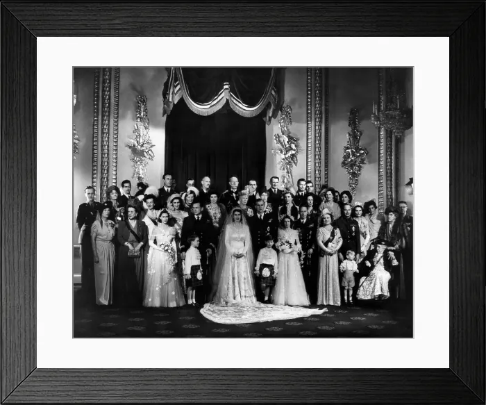 Framed Print : The marriage of Princess Elizabeth (the future Queen Elizabeth II), to Prince Philip: Front row: Princess Margaret (third from left), Princess Elizabeth (center), Prince Philip