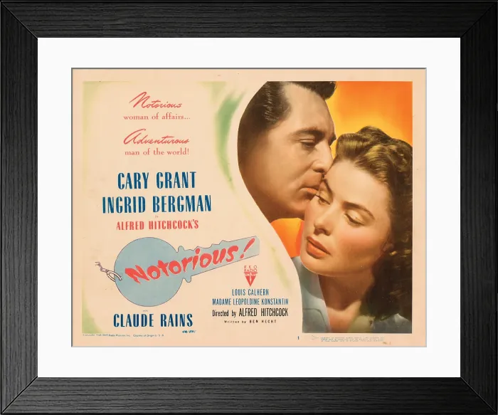 Framed Print : NOTORIOUS, Cary Grant, Ingrid Bergman, 1946