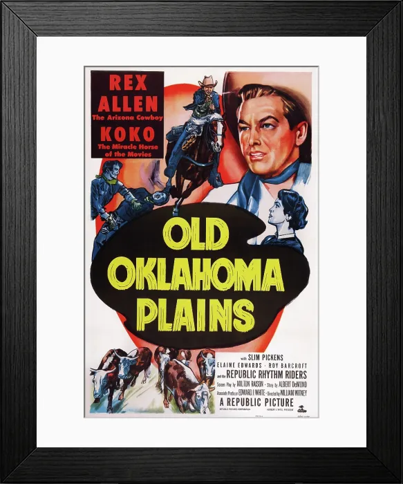 Framed Print : OLD OKLAHOMA PLAINS, US poster, Rex Allen (top right), 1952