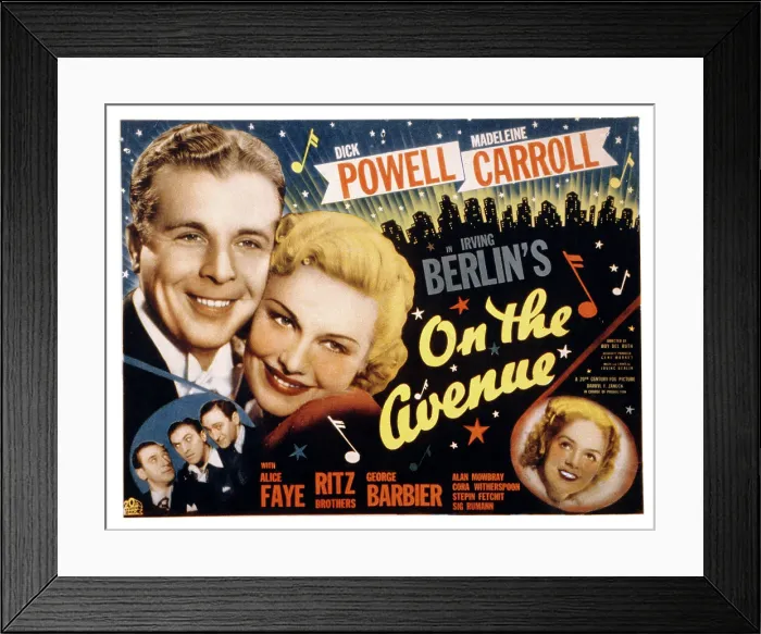 Framed Print : ON THE AVENUE, Dick Powell, Madeleine Carroll, Alice Faye, the Ritz Brothers (Al, Harry, Jimmy), 1937, TM and copyright 20th Century Fox Film Corp