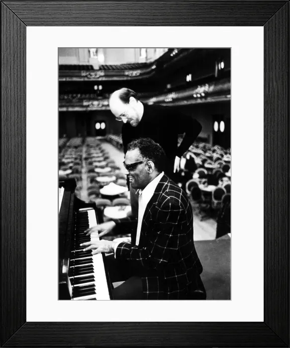 Framed Print : Ray Charles, with conductor / composer John Williams rehearsing for Charles apperance with the Boston Pops ca. 1980. Courtesy: CSU Archives  /  Everett Collection