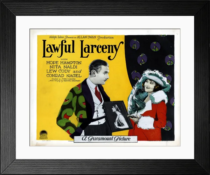 Framed Print : LAWFUL LARCENY, from left, Lew Cody, Nita Naldi (in photograph), Hope Hampton, 1923