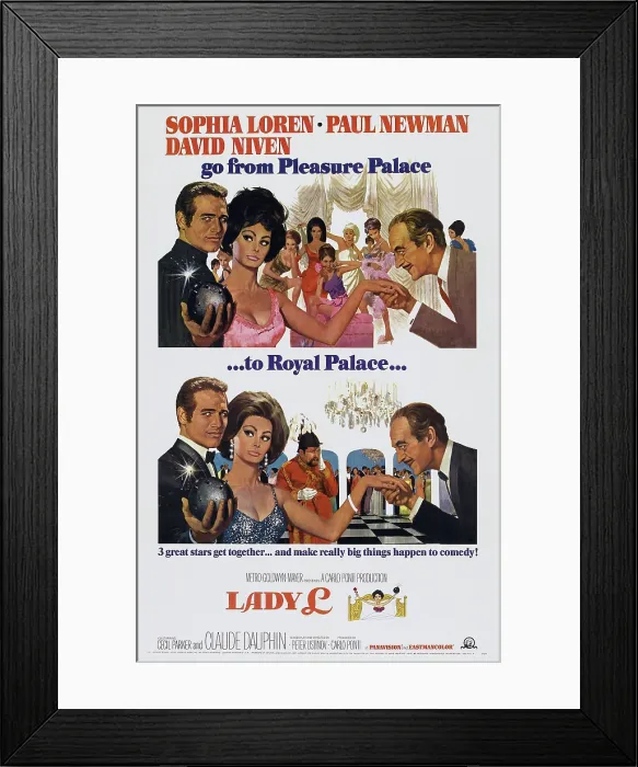 Framed Print : LADY L, US poster art, from left: Paul Newman, Sophia Loren, David Niven, 1966