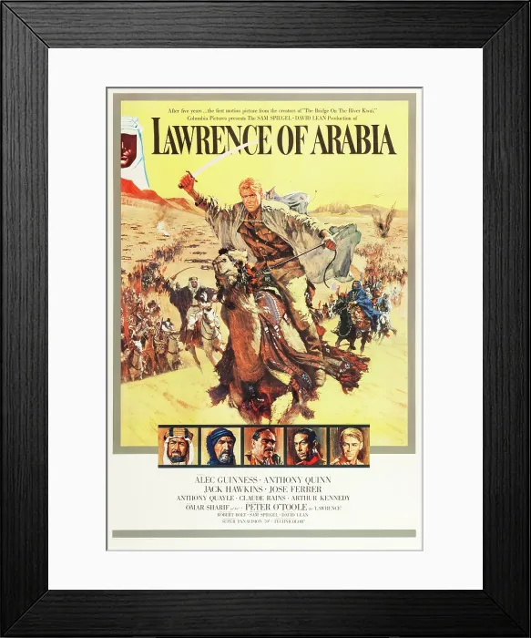 Framed Print : LAWRENCE OF ARABIA, top: Peter O'Toole, bottom l-r: Alec Guinness, Anthony Quinn, Jack Hawkins, Jose Ferrer, Omir Sharif, Peter O'Toole on poster art, 1962