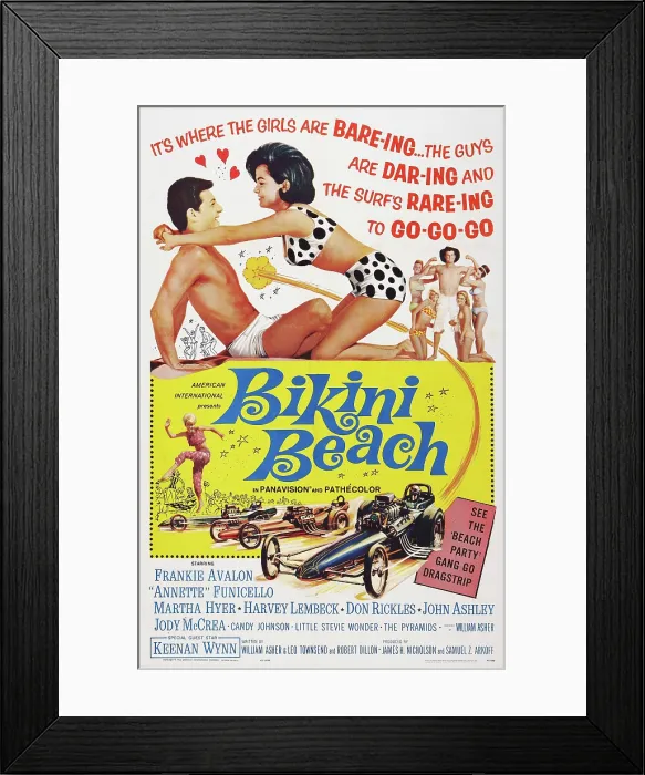 Framed Print : BIKINI BEACH, US poster art, Frankie Avalon, Annette Funicello, 1964