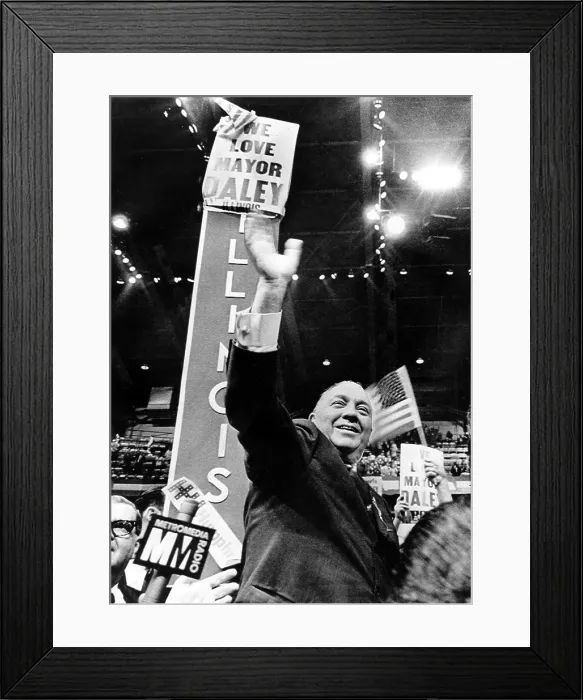Framed Print : Richard J. Daley waves to supporters, National Democratic Convention, Chicago, IL, 08-29-1968.. Courtesy: CSU Archives  /  Everett Collection