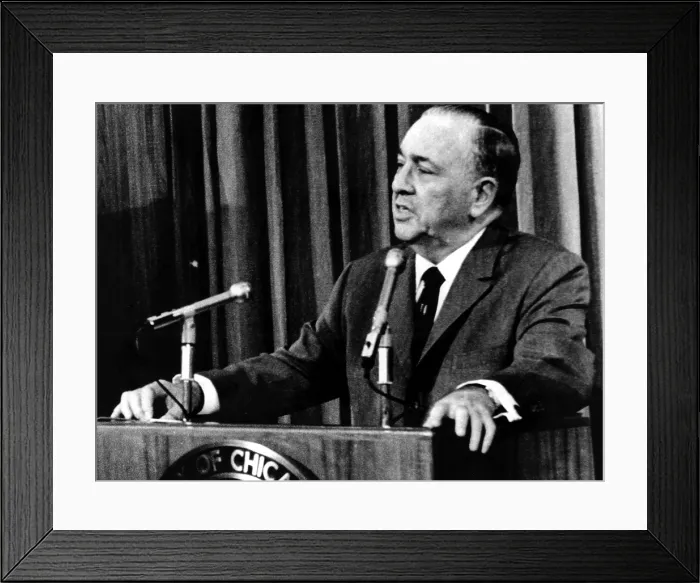 Framed Print : Richard J. Daley speaks at press conference about Democrat nomination of Hubert Humphrey, Chicago, IL, 03-05-1969.. Courtesy: CSU Archives / Everett Collection Framed Print : Richard J. Daley speaks at press conference about Democrat nomination of Hubert Humphrey, Chicago, IL, 03-05-1969.. Courtesy: CSU Archives / Everett Collection