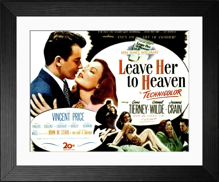 Framed Print : LEAVE HER TO HEAVEN, Cornel Wilde, Gene Tierney, Jeanne Crain, Vincent Price, 1945, TM and Copyright (c) 20th Century-Fox Film Corp. All Rights Reserved