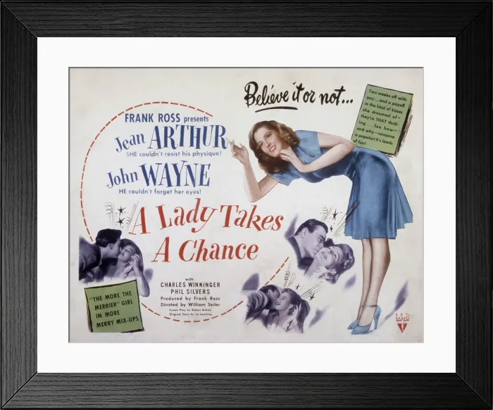 Framed Print : A LADY TAKES A CHANCE, John Wayne, Jean Arthur, 1943