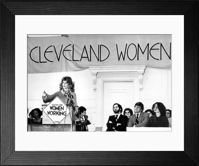 Framed Print : Jane Fonda, speaking to the supporters of Cleveland Women Working group, Cleveland, OH, ca. 1979. Courtesy: CSU Archives  /  Everett Collection