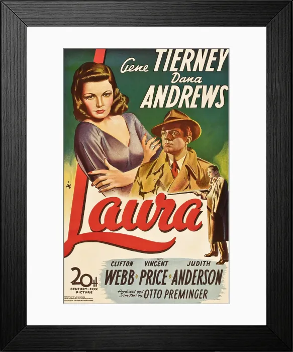 Framed Print : LAURA, from left: Gene Tierney, Dana Andrews, 1944. TM and Copyright 20th Century Fox Film Corp. All rights reserved. Courtesy: Everett Collection Framed Print : LAURA, from left: Gene Tierney, Dana Andrews, 1944. TM and Copyright 20th Century Fox Film Corp. All rights reserved. Courtesy: Everett Collection