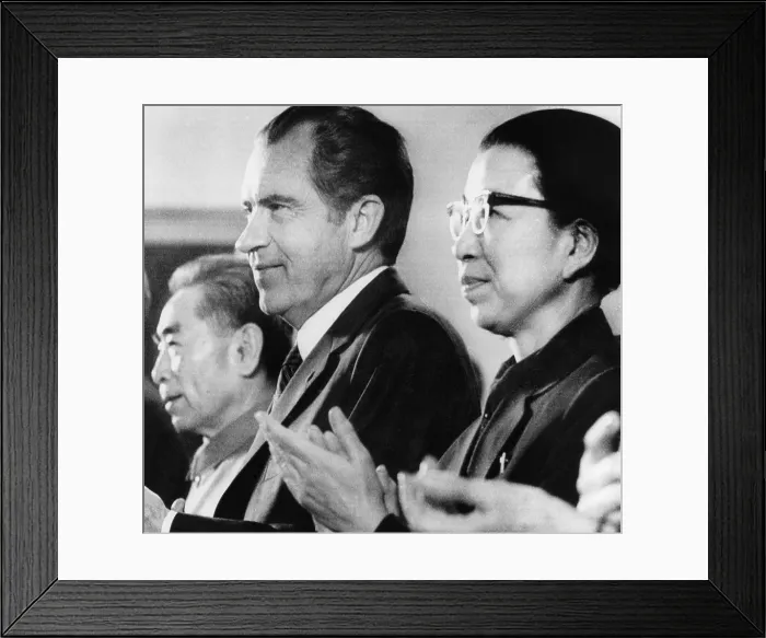 Framed Print : From left: Chinese Premier Zhou Enlai, U.S. President Richard Nixon, and Jiang Qing (wife of Mao Zedong), applauding a ballet performance in Peking, China, 1972 Framed Print : From left: Chinese Premier Zhou Enlai, U.S. President Richard Nixon, and Jiang Qing (wife of Mao Zedong), applauding a ballet performance in Peking, China, 1972
