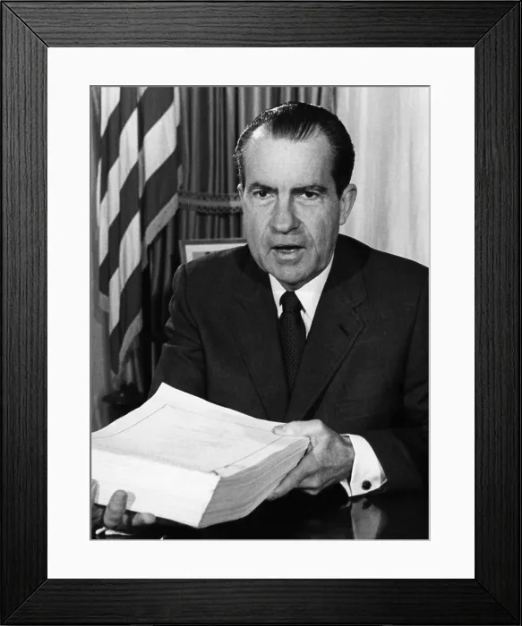 Framed Print : U.S. President Richard Nixon, after signing a tax bill, Washington D.C. 1970.. Courtesy: CSU Archives / Everett Collection Framed Print : U.S. President Richard Nixon, after signing a tax bill, Washington D.C. 1970.. Courtesy: CSU Archives / Everett Collection