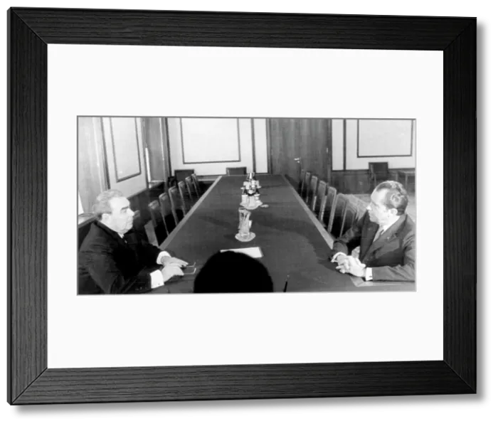 Framed Print : President Richard Nixon (right), meeting with the General Secretary of the Soviet Communist Party, Leonid I. Brezhnev (left), in Moscow, Russia, May 22, 1972 Framed Print : President Richard Nixon (right), meeting with the General Secretary of the Soviet Communist Party, Leonid I. Brezhnev (left), in Moscow, Russia, May 22, 1972