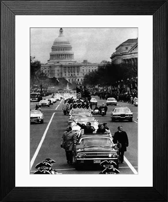 Framed Print : U.S. President Richard Nixon and First Lady Pat Nixon (in car) during the inaugural parade for his second term, Washington D.C. January 20, 1973