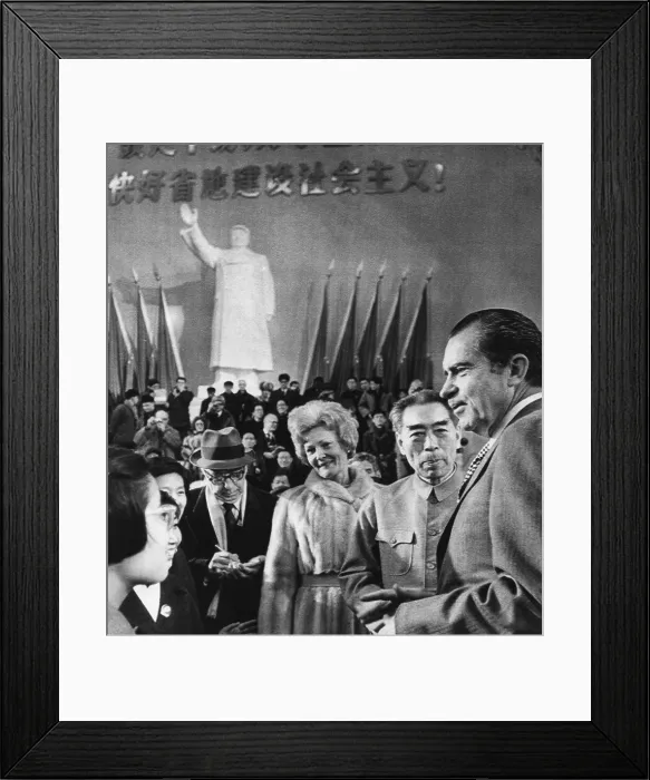 Framed Print : From far right: U.S. President Richard Nixon, Chinese Premier Zhou Enlai, First Lady Pat Nixon, touring the Shanghai Industrial Exhibition in Shanghai, China, February 27, 1972