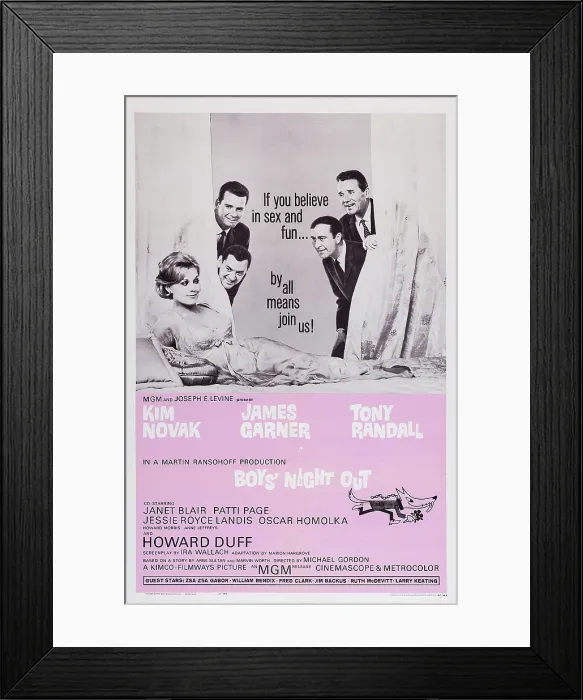 Framed Print : BOYS NIGHT OUT, US poster art, Kim Novak (front), top from left: James Garner, Howard Duff, center from right: Tony Randall, Howard Morris, 1962