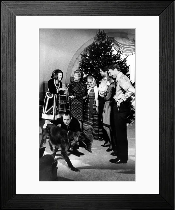 Framed Print : President Richard Nixon and family, Reporter, Marya McLaughlin interviews Mrs. Nixon. White House, 12-20-1971.. Courtesy: CSU Archives  /  Everett Collection