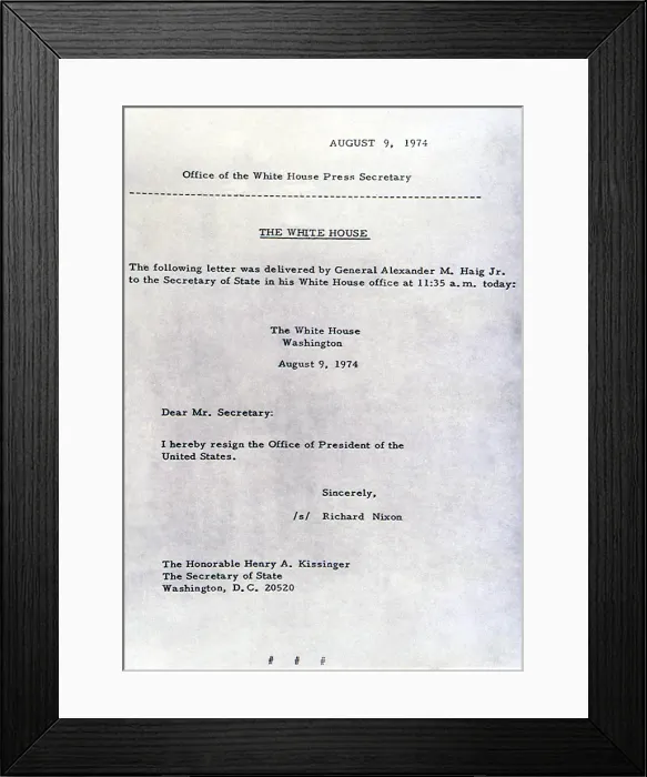Framed Print : Richard Nixon's Letter Of Resignation as President of the United States 8 / 9 / 74. Courtesy: CSU Archives  /  Everett Collection