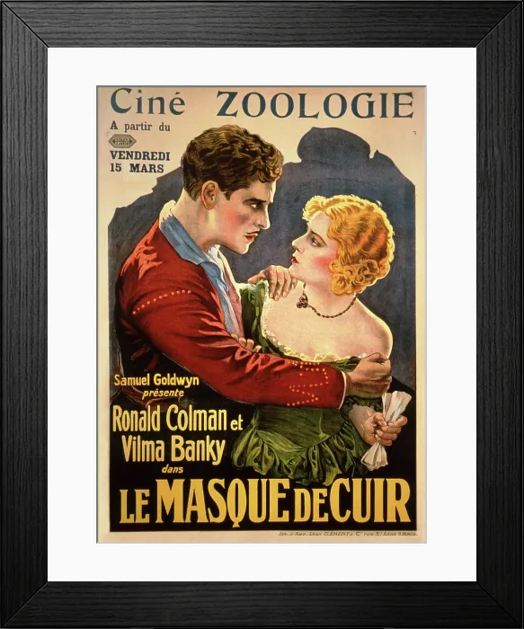 Framed Print : LE MASQUE DE CUIR, (aka TWO LOVERS), French poster, from left: Ronald Colman, Vilma Banky, 1928 Framed Print : LE MASQUE DE CUIR, (aka TWO LOVERS), French poster, from left: Ronald Colman, Vilma Banky, 1928