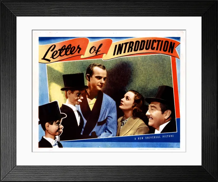 Framed Print : LETTER OF INTRODUCTION, from left, Charlie McCarthy, Edgar Bergen, Andrea Leeds, Adolphe Menjou, 1938