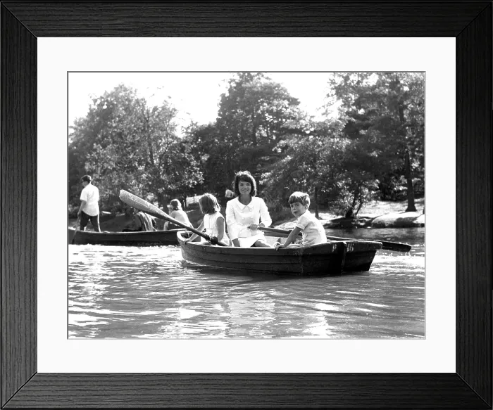 Framed Print : Jacqueline Kennedy, with children Caroline Kennedy, John F. Kennedy Jr. in Central Park Lake, New York City, 1964. Courtesy: CSU Archives  /  Everett Collection