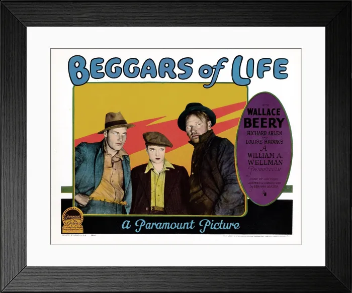 Framed Print : BEGGARS OF LIFE, US lobbycard, from left: Richard Arlen, Louise Brooks, Wallace Beery, 1928 Framed Print : BEGGARS OF LIFE, US lobbycard, from left: Richard Arlen, Louise Brooks, Wallace Beery, 1928