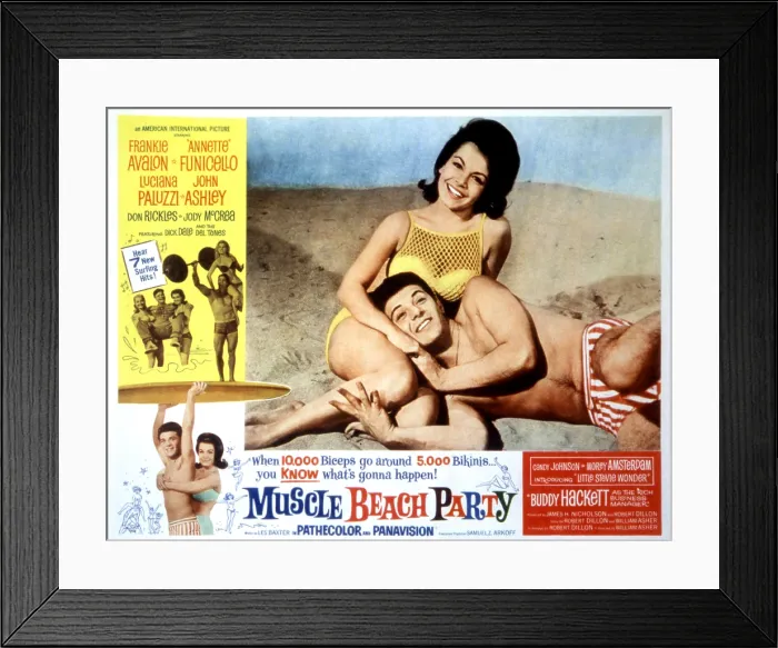 Framed Print : MUSCLE BEACH PARTY, Poster Ad, Frankie Avalon, Annette Funicello, 1964