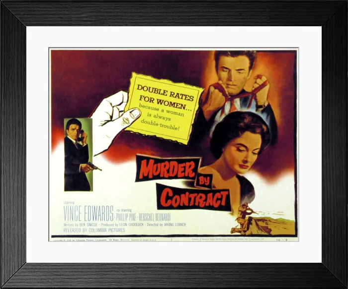 Framed Print : MURDER BY CONTRACT, Vince Edwards, Caprice Toriel, 1958