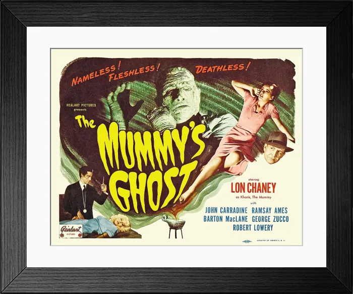Framed Print : THE MUMMY'S GHOST, top from left: Lon Chaney Jr. Ramsay ames, Barton MacLane, John carradine (standing bottom), 1944 Framed Print : THE MUMMY'S GHOST, top from left: Lon Chaney Jr. Ramsay ames, Barton MacLane, John carradine (standing bottom), 1944