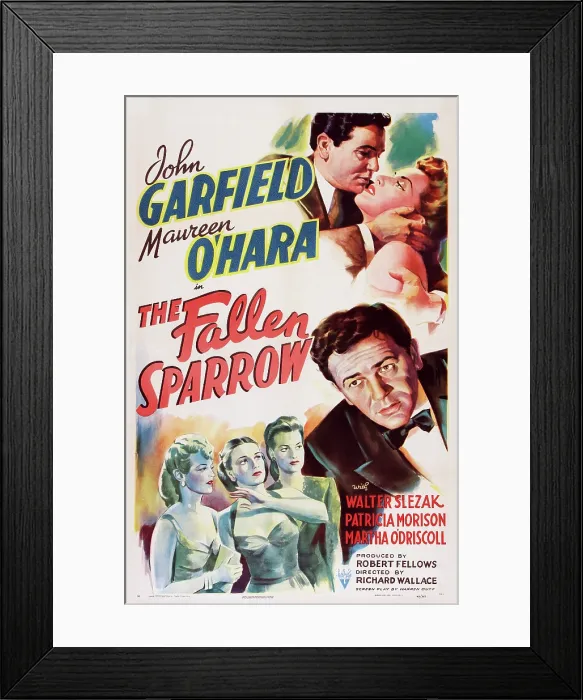 Framed Print : THE FALLEN SPARROW, US poster art, Martha O'Driscoll, Patricia Morison, John Garfield, Maureen O'Hara, 1943